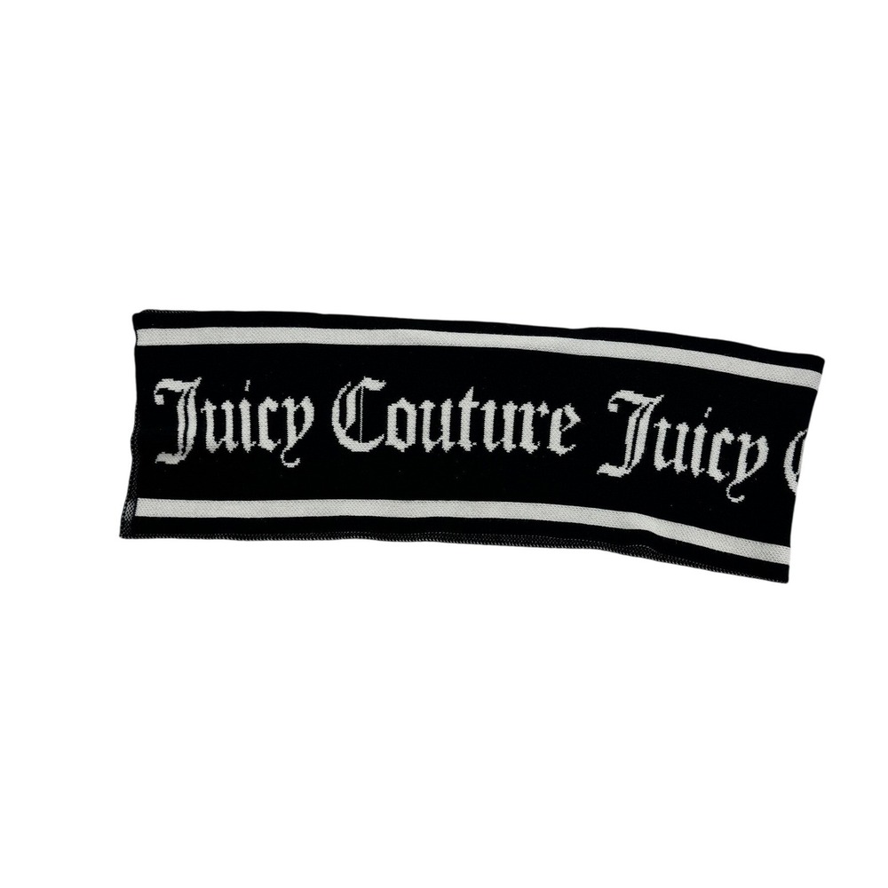 Juicy Couture Scarf Womens OS Black Excellent Knit Logo Intarsia Gothic Y2K - Picture 3 of 3